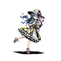 Rule 34 | 10s, 1girl, alpha transparency, blue eyes, blue hair, date a live, divine gate, dress, full body, hair between eyes, hat, layered dress, leg up, long hair, looking at viewer, official art, pink ribbon, ribbon, shadow, sleeveless, sleeveless dress, solo, straw hat, sun hat, transparent background, ucmm, yoshino (date a live), yoshinon