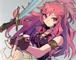 Rule 34 | 1girl, armlet, bare shoulders, black dress, black gloves, closed mouth, commentary request, dress, fire emblem, fire emblem: the sacred stones, gloves, high collar, highres, jewelry, kurimori, long hair, looking at viewer, marisa (fire emblem), nintendo, pink eyes, pink hair, ponytail, sleeveless, sleeveless dress, solo, sword, very long hair, weapon