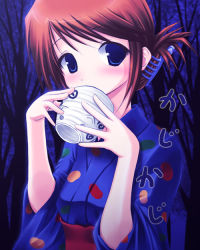 Rule 34 | 00s, 1girl, aquaplus (company), blue kimono, folded ponytail, japanese clothes, kimono, komaki manaka, leaf (series), solo, to heart, to heart (series), to heart 2, yukata, yuku (kiollion)