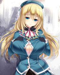 Rule 34 | 10s, 1girl, atago (kancolle), black gloves, blonde hair, blue eyes, blush, breasts, cleavage, dragonmaterial, gloves, hat, highres, kantai collection, large breasts, long hair, looking at viewer, military, military uniform, panties, panties under pantyhose, pantyhose, personification, smile, solo, underwear, uniform