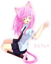 Rule 34 | animal ears, cat ears, cat tail, haruno ichigo, necktie, original, pink hair, solo, tail