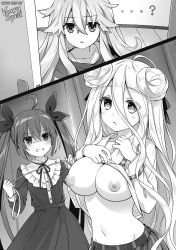 Rule 34 | 3girls, breasts, date a live, female focus, highres, hoshimiya mukuro, itsuka kotori, looking at viewer, multiple girls, natsumi (date a live), nipples, nude filter, third-party edit, vampy squid