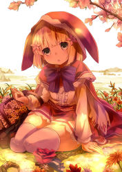 Rule 34 | 1girl, 54hao, bad id, bad pixiv id, basket, blonde hair, blue eyes, blush, flower, full body, grimm&#039;s fairy tales, grimms notes, hair flower, hair ornament, highres, hood, little red riding hood, little red riding hood (grimm), little red riding hood (grimms notes), open mouth, short hair, solo, thighhighs, white thighhighs