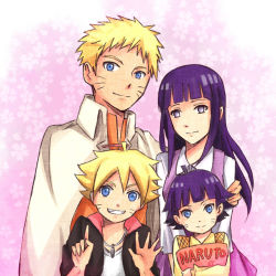 Rule 34 | 2boys, 2girls, aged up, ahoge, bad id, bad pixiv id, blonde hair, blue eyes, cape, family, grin, hand on another&#039;s shoulder, hime cut, hyuuga hinata, jacket, long hair, looking at viewer, mother and daughter, multiple boys, multiple girls, naruto: the last, naruto (series), pink background, purple eyes, purple hair, short hair, smile, spiked hair, spoilers, syuna, uzumaki boruto, uzumaki himawari, uzumaki naruto, whiskers