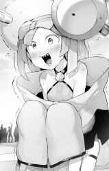 Rule 34 | 1girl, absurdres, bow-shaped hair, character hair ornament, creatures (company), game freak, greyscale, hair ornament, highres, iono (pokemon), jacket, long hair, low-tied long hair, monochrome, nintendo, niwarhythm, oversized clothes, pokemon, pokemon sv, teeth, twintails, very long hair, very long sleeves, x