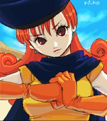 Rule 34 | alena (dq4), bad id, bad pixiv id, cape, chunsoft, day, dragon quest, dragon quest iv, earrings, enix, gloves, hat, jewelry, lowres, red eyes, red hair, ri-ko, sky, solo