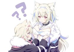 Rule 34 | 2girls, ?, ??, animal ear fluff, animal ears, bandages, belt collar, black jacket, blonde hair, blue eyes, blue hairband, breasts, cleavage, cleavage cutout, clothing cutout, collar, confused, cropped jacket, dog ears, dog girl, dress, fur-trimmed jacket, fur trim, fuwawa abyssgard, fuwawa abyssgard (1st costume), grabbing, grabbing another&#039;s breast, hair between eyes, hair ornament, hairband, headphones, headphones around neck, hololive, hololive english, incest, jacket, large breasts, long hair, looking at another, medium hair, mococo abyssgard, mococo abyssgard (1st costume), multicolored hair, multiple girls, open mouth, pink eyes, pink hairband, short hair, siblings, sisters, spiked collar, spikes, streaked hair, torinokawori, twins, twintails, virtual youtuber, white dress, x hair ornament