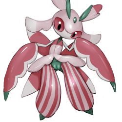 Rule 34 | 1girl, antennae, arthropod girl, black eyes, colored sclera, creatures (company), full body, game freak, gen 7 pokemon, highres, legs apart, looking at viewer, lurantis, nintendo, no humans, no mouth, pink sclera, pinstripe pattern, pokemon, pokemon (creature), pokemon sm, pussy, shiny skin, simple background, solo, standing, striped, uncensored, white background, youjo modoki