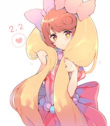 Rule 34 | 1girl, bow, candy lapin (show by rock!!), commentary request, dated, dress, hair bow, heart, long hair, mayachi (amuriya), multicolored hair, show by rock!!, smile, solo, spoken heart, twintails, twintails day, yellow eyes