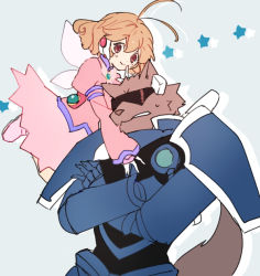 Rule 34 | 1boy, 1girl, armor, character request, commentary request, corrector yui, dress, furry, furry male, hamagurihime, looking at viewer, short hair, star (symbol), tail, wings