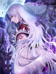 Rule 34 | 1boy, floating hair, gaogao (gaogaomegu), hair between eyes, highres, inuyasha, japanese clothes, kimono, long hair, looking at viewer, looking to the side, male focus, moon, night, parted lips, sesshoumaru, solo, very long hair, white hair, white kimono, yellow eyes