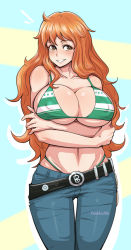 Rule 34 | 1girl, ass, breasts, cleavage, huge breasts, long hair, nami (one piece), one piece, orange hair, solo