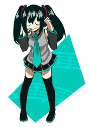 Rule 34 | 10s, 1girl, asui tsuyu, black hair, boku no hero academia, boots, cosplay, detached sleeves, hatsune miku (cosplay), headphones, muranami tsubame, necktie, skirt, thigh boots, thighhighs, twintails, vocaloid