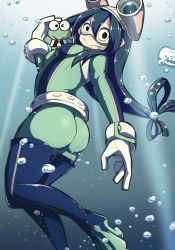 Rule 34 | 1girl, ass, asui tsuyu, black hair, bodysuit, boku no hero academia, boots, breasts, frog, frog girl, gloves, goggles, goggles on head, highres, long hair, thigh boots, thighhighs