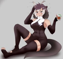 Rule 34 | 1girl, @ @, abs, absurdres, animal ears, antenna hair, arm up, armpits, asymmetrical bangs, bare shoulders, blush, breasts, brown eyes, brown hair, commission, covered navel, cup, drink, drinking glass, drooling, drunk, elbow gloves, fangs, fingerless gloves, front zipper swimsuit, full body, giant otter (kemono friends), gloves, grey hair, hair between eyes, hand on own head, hand up, highres, holding, holding cup, kemono friends, knee up, large breasts, looking at viewer, meme attire, multicolored hair, nanoder, one-piece swimsuit, open mouth, otter ears, otter girl, otter tail, outstretched leg, parted bangs, raised eyebrow, sitting, skin tight, smile, solo, squeans, swimsuit, tail, tan, thighhighs, toeless legwear, toes, toned, turtleneck, turtleneck one-piece swimsuit, zipper, zipper pull tab