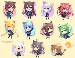 Rule 34 | &gt;:d, &gt;:o, 10s, 6+girls, :d, :o, ahoge, animal ears, black hair, blonde hair, blue eyes, blue hair, brown eyes, brown hair, cat ears, cat tail, chibi, commentary request, crescent, crescent hair ornament, crescent pin, fang, fish, fumizuki (kancolle), glasses, gradient hair, green eyes, green hair, hair ornament, hair over shoulder, jacket, kantai collection, kemonomimi mode, kikuzuki (kancolle), kisaragi (kancolle), kisaragi kai ni (kancolle), kneehighs, long hair, looking at viewer, mikazuki (kancolle), minazuki (kancolle), mochizuki (kancolle), mouse (animal), multicolored hair, multiple girls, mutsuki (kancolle), mutsuki kai ni (kancolle), nagasioo, nagatsuki (kancolle), neckerchief, necktie, one eye closed, open mouth, orange eyes, pantyhose, pink hair, pleated skirt, purple eyes, purple hair, red eyes, red hair, satsuki (kancolle), satsuki kai ni (kancolle), school uniform, serafuku, short hair, sidelocks, skirt, smile, socks, stuffed animal, stuffed toy, tail, thighhighs, twintails, uzuki (kancolle), v-shaped eyebrows, yayoi (kancolle), yellow eyes