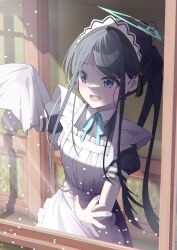 Rule 34 | 1girl, absurdres, apron, aris (blue archive), aris (maid) (blue archive), black hair, blue archive, blue eyes, halo, highres, long hair, looking at viewer, maid, maid apron, maid headdress, miya illuster, side ponytail, solo