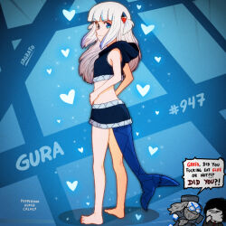 Rule 34 | 1girl, barefoot, blue eyes, english text, fins, fish tail, gawr gura, hololive, hololive english, shark tail, speech bubble, srgrafo, tail, virtual youtuber, white hair