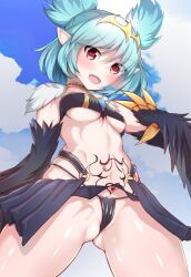 Rule 34 | 1girl, black feathers, black panties, black wings, blue hair, blush, breasts, claws, commentary request, commission, fang, feathers, harpy, heart, heart tattoo, highres, indie virtual youtuber, lincoro, monster girl, navel, open mouth, panties, pointy ears, red eyes, short hair, short twintails, skeb commission, small breasts, sochikushou, solo, stomach tattoo, tattoo, tiara, twintails, underboob, underwear, virtual youtuber, winged arms, wings