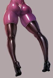 Rule 34 | 1girl, ass, ass focus, bodysuit, boots, cameltoe, from behind, head out of frame, impossible bodysuit, impossible clothes, kamori sayaka, latex, lower body, original, purple bodysuit, rindou (radical dream), shiny clothes, skin tight, solo, thigh boots, thighhighs