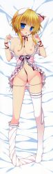 Rule 34 | 1girl, :o, absurdres, animal ears, babydoll, blonde hair, blue eyes, blush, breasts, cat ears, cat tail, censored, chestnut mouth, clothes lift, clothes pull, convenient censoring, dakimakura (medium), full body, highres, huge filesize, lace, lace-trimmed legwear, lace trim, looking at viewer, minatsuki alumi, navel, nipples, original, panties, panty pull, pink panties, ribbon, shiny skin, shirt lift, shirt pull, short hair, side-tie panties, solo, tail, thighhighs, thighhighs pull, underwear, white thighhighs