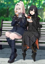 Rule 34 | 2girls, adeline (girls&#039; frontline), an-94 (girls&#039; frontline), an-94 (mod3) (girls&#039; frontline), android, bench, black hair, boots, cherry, cyborg, eating, food, fruit, girls&#039; frontline, gloves, happy, highres, holding, holding food, holding spoon, ice cream, ice cream cone, j adsen, mod3 (girls&#039; frontline), multiple girls, nyto (girls&#039; frontline), nyto larvae (girls&#039; frontline), parfait, park, park bench, spoon, tactical clothes
