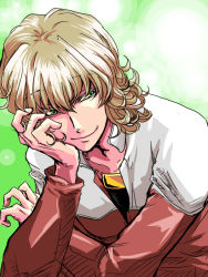 Rule 34 | 10s, 1boy, bad id, bad pixiv id, barnaby brooks jr., blonde hair, green eyes, jacket, jewelry, male focus, necklace, no eyewear, rduuroorn, red jacket, solo, tiger &amp; bunny