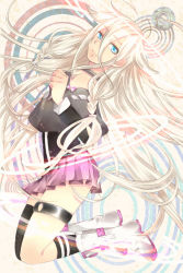 Rule 34 | 1girl, bare shoulders, blonde hair, blue eyes, boots, braid, denko (ziutyou3maruhho), ia (vocaloid), long hair, looking at viewer, off shoulder, pink hair, side braid, single thighhigh, skirt, smile, solo, thigh strap, thighhighs, twin braids, twintails, very long hair, vocaloid