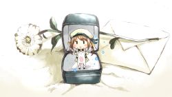 Rule 34 | 1girl, black footwear, blush stickers, brown hair, cat, chibi, commentary request, fairy (kancolle), flower, gomennasai, hat, kantai collection, letter, long sleeves, looking at viewer, pleated skirt, ring box, shoes, skirt, smile, socks, solid oval eyes, solo, standing, triangle mouth, white socks