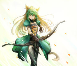 Rule 34 | 1girl, absurdres, ahoge, animal ears, atalanta (fate), blonde hair, bow (weapon), cat ears, dress, fate/apocrypha, fate/grand order, fate (series), gauntlets, green hair, highres, holding, holding bow (weapon), holding weapon, long hair, multicolored hair, puffy short sleeves, puffy sleeves, short sleeves, smile, solo, thighhighs, two-tone hair, weapon, yuniyuni