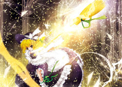 Rule 34 | 1girl, blonde hair, broom, catbell, female focus, hat, kirisame marisa, solo, touhou, tree, witch, witch hat, yellow eyes