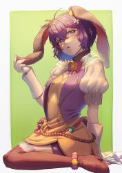 Rule 34 | 1girl, aduti momoyama, ahoge, animal ears, arm behind back, belt, bernadetta von varley, bernadetta von varley (spring), bike shorts, boots, bow, bowtie, breasts, brown hairband, brown thighhighs, cleavage, crossed bangs, dress, eyelashes, fake animal ears, fake tail, fire emblem, fire emblem: three houses, fire emblem heroes, flower, gloves, grey eyes, hair between eyes, hair flower, hair ornament, hairband, hand up, highres, nintendo, official alternate costume, open clothes, open mouth, open vest, pink belt, pink bow, pink bowtie, polka dot, puffy short sleeves, puffy sleeves, purple hair, purple shorts, purple vest, short hair, short sleeves, shorts, sitting, small breasts, solo, tail, thigh boots, thighhighs, vest, wariza, white flower, white gloves, yellow dress, yellow gloves