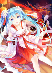 Rule 34 | 1girl, amicis (amisic), blue eyes, blue hair, detached sleeves, dragon, eastern dragon, hatsune miku, highres, long hair, matching hair/eyes, night, open mouth, sitting, skirt, solo, twintails, vocaloid