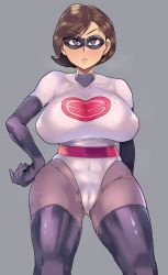 Rule 34 | 1girl, breasts, brown hair, elastigirl, helen parr, highres, large breasts, mansonparesu, mature female, short hair, solo, sonparesu, the incredibles, thick thighs, thighs, wide hips