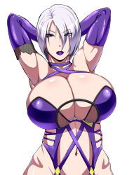 Rule 34 | 1girl, arms up, breasts, cleavage, huge breasts, isabella valentine, ml, navel, short hair, solo, soul calibur