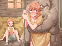 Rule 34 | 1girl, 2boys, breasts, clenched teeth, clothed sex, dress, game cg, kinoshita (air hike), monster, mother and son, multiple boys, netorare, orc, orc ni maketa kuni 6, peeing, rape, sex, teeth, tongue, watching, wide-eyed