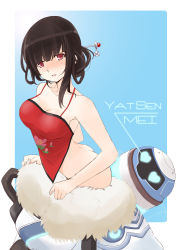 Rule 34 | 1girl, 2x2eyes, absurdres, ass, black hair, blush, breasts, butt crack, character name, chinese clothes, cosplay, dudou, hair ornament, hair stick, heart, heart-shaped pupils, highres, looking at another, looking at viewer, mei (overwatch), mei (overwatch) (cosplay), mole, mole under eye, overwatch, overwatch 1, parted lips, red eyes, robot, short hair, snowball (overwatch), solo, sweat, symbol-shaped pupils, undressing, warship girls r, winter clothes, yat sen (warship girls r)