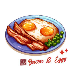 Rule 34 | bacon, egg (food), food, food focus, fried egg, highres, no humans, original, peas, plate, still life, white background, yuki00yo