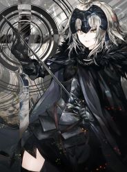 Rule 34 | 1girl, ahoge, armor, armored dress, black armor, black cape, black dress, black thighhighs, blonde hair, cape, chain, cowboy shot, dress, fate/grand order, fate (series), fur collar, gauntlets, headpiece, highres, holding, holding sword, holding weapon, jeanne d&#039;arc (fate), jeanne d&#039;arc alter (avenger) (fate), jeanne d&#039;arc alter (avenger) (first ascension) (fate), jeanne d&#039;arc alter (fate), kusakanmuri, looking away, looking to the side, pale skin, sheath, short dress, short hair, smile, solo, standing, sword, thighhighs, uneven eyes, weapon, yellow eyes, zettai ryouiki
