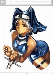 Rule 34 | 1girl, bare shoulders, bdsm, bondage, bound, breasts, brown eyes, cuffs, handcuffs, highres, large breasts, nagi ryou, nail polish, s.e.c 01 specular reflection, shiny clothes, short hair, sleeveless, solo, thigh strap, veil, white hair, white nails