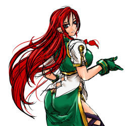 Rule 34 | 1girl, adapted costume, ass, back, blouse, blue eyes, braid, breasts, cowboy shot, cropped vest, earrings, eyeliner, eyeshadow, from behind, from side, gloves, green gloves, green vest, hand on own hip, hand up, highres, hong meiling, jewelry, large breasts, ledjoker07, leg ribbon, long hair, long skirt, looking at viewer, makeup, no headwear, red hair, ribbon, shirt, short sleeves, side slit, sketch, skirt, skirt set, smile, solo, stud earrings, thigh ribbon, thighs, touhou, twin braids, untucked shirt, very long hair, vest, white shirt