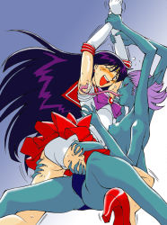 Rule 34 | 1990s (style), licking armpit, armpits, bishoujo senshi sailor moon, blush, breasts, extra arms, eyebrows, gloves, high heels, hino rei, licking, long hair, long tongue, magical girl, monster girl, multiple hands, nipples, one eye closed, open mouth, purple hair, restrained, retro artstyle, sailor mars, saliva, shoes, sweat, teeth, tiara, tickleague, tickling, tongue, tongue out, topless, yuri