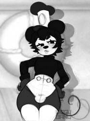 Rule 34 | 1boy, absurdres, animal ears, bike shorts, blurry, blurry background, breasts, bulge, closed mouth, commentary, cowboy shot, disney, english commentary, genderswap, genderswap (mtf), gloves, greyscale, hands on own hips, hat, head tilt, highres, lifebuoy, long sleeves, looking at viewer, male focus, mickey mouse, mickey mouse ears, monochrome, mouse ears, mouse girl, mouse tail, parody, retro artstyle, shadow, shirt, short hair, sketch, small breasts, solo, steamboat willie, swim ring, tail, uggu bang