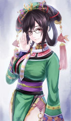 Rule 34 | 1girl, breasts, chinese clothes, glasses, hair rings, highres, large breasts, looking at viewer, samurai spirits, snk, wu-ruixiang