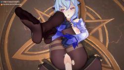 Rule 34 | 1boy, 1girl, 3d, aether (genshin impact), animated, blue hair, breasts, crossed legs, feet, ganyu (genshin impact), genshin impact, heart, heart-shaped pupils, hetero, horns, large breasts, legs up, looking at viewer, lying, missionary, moaning, nipples, on back, pantyhose, pov, purple eyes, sex, soles, sound, stukove, symbol-shaped pupils, toe scrunch, toes, torn clothes, torn pantyhose, uncensored, vaginal, video