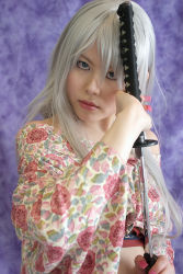 Rule 34 | cosplay, midriff, natsume maya, photo (medium), sandals, silver hair, sword, takizawa kazuya, tenjou tenge, weapon