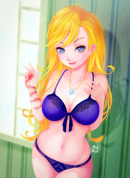 Rule 34 | 1girl, absurdres, american dragon jake long, birthmark, blonde hair, blue eyes, breasts, disney, disney channel, female focus, flower, hand on own chest, highres, jewelry, lingerie, lips, lipstick, long hair, looking at viewer, makeup, medium breasts, necklace, no pants, no shirt, red lips, rmjac00, room, rose, rose (huntsgirl), solo, solo focus, tagme, underwear, window