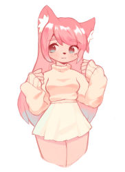 Rule 34 | 1girl, animal ear fluff, blue eyes, blush, cropped legs, female focus, furry, furry female, high-waist skirt, highres, long hair, miki ( mikicchi ), miniskirt, multicolored hair, original, pink hair, simple background, skirt, sleeves past wrists, solo, sweater, white background