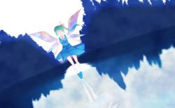 Rule 34 | 1girl, bad id, bad pixiv id, daiyousei, denpaken pochi, closed eyes, fairy wings, floating, green hair, outstretched arms, reflection, side ponytail, solo, spread arms, touhou, water, wings