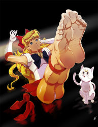 Rule 34 | 1girl, aino minako, artemis (sailor moon), barefoot, bishoujo senshi sailor moon, feet, heels, legs up, sailor venus, soles